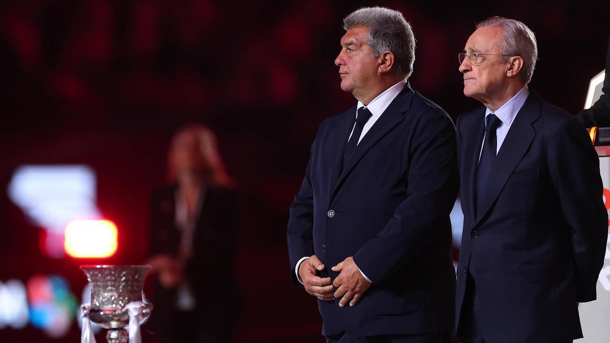 Joan Laporta y Florentino Pérez, en la Supercopa de España del año pasado