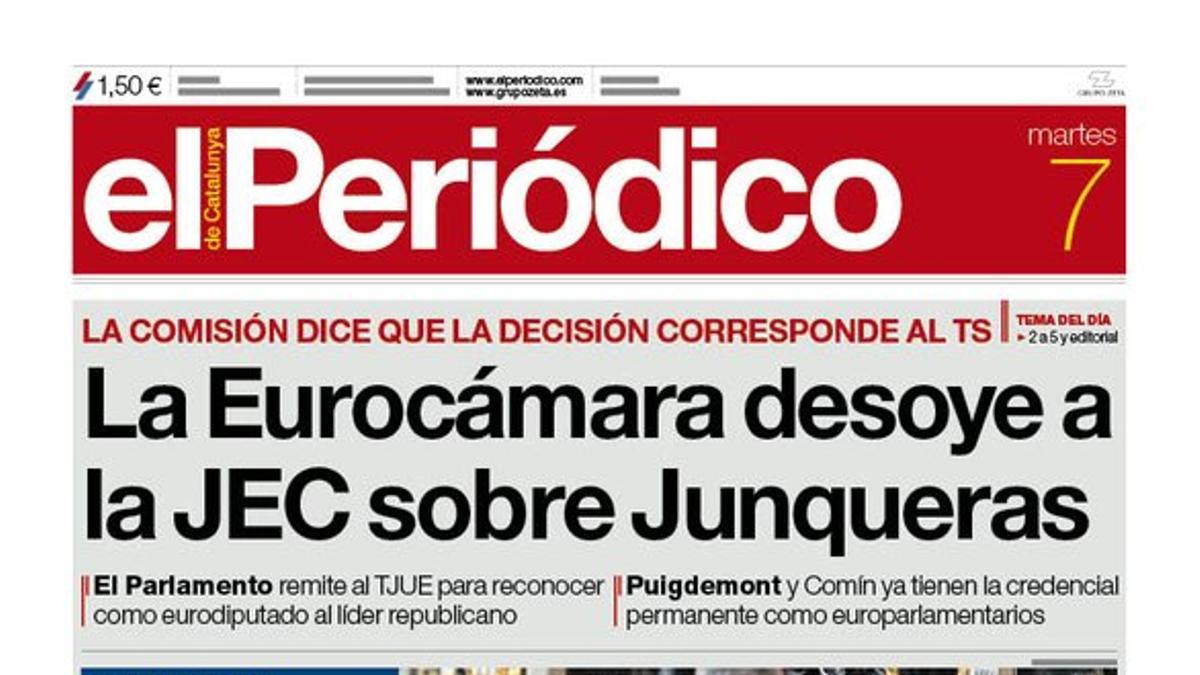 La portada de EL PERIÓDICO del 7 de enero del 2020