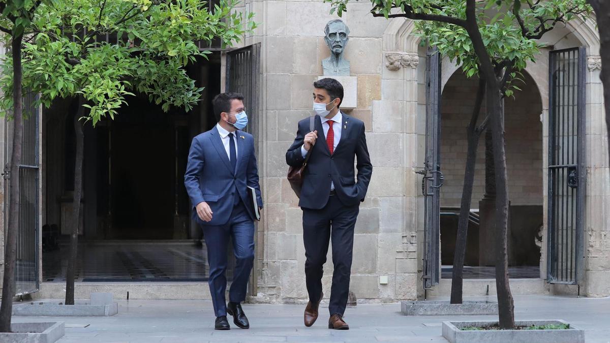El president de la Generalitat, Pere Aragonès, i el vicepresident, Jordi Puigneró