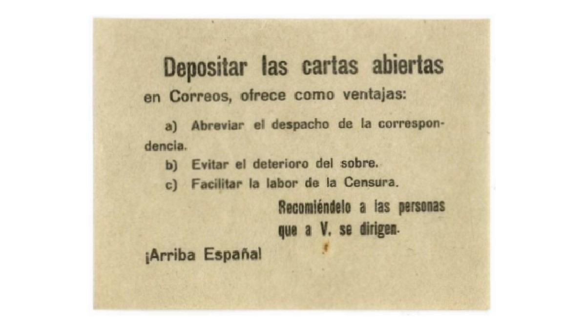 Parecerá un chiste, pero las autoridades tanto se enorgullecían de su labor censora en 1940 que distribuían estas octavillas entre los usuarios de Correos.