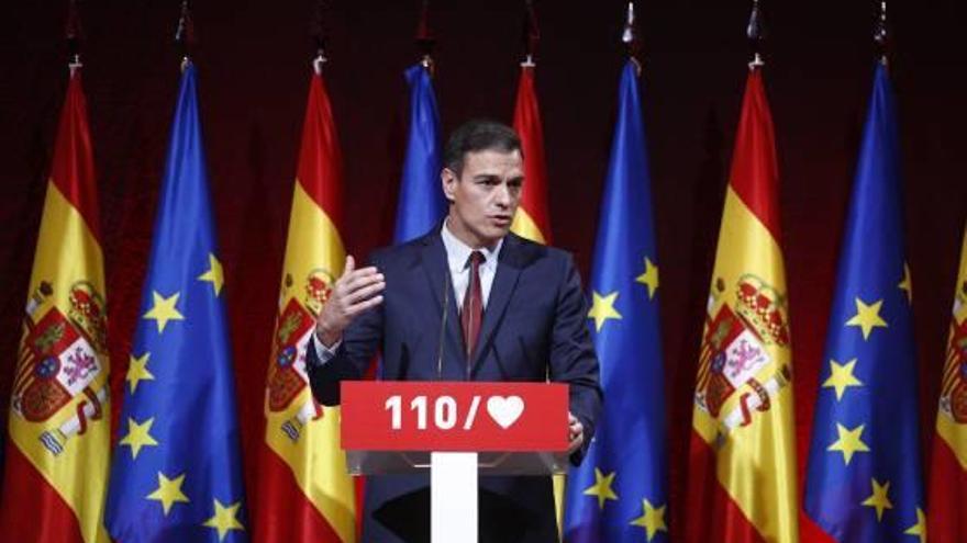 El presidente del Gobierno y candidato del PSOE, ayer durante la presentación del programa.