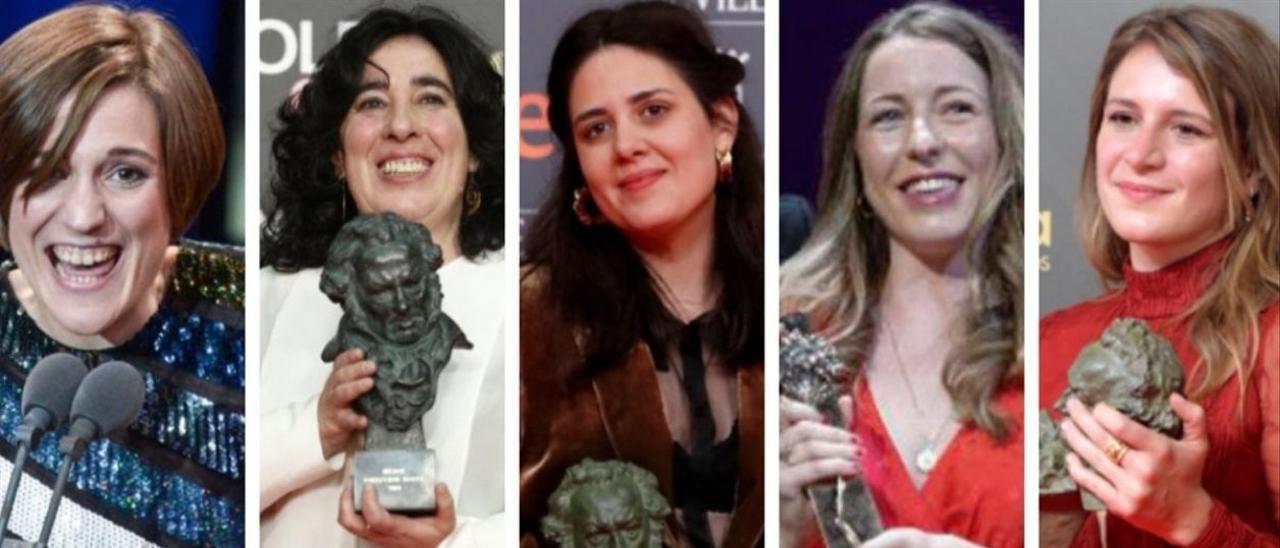 Carla Simón, Arantxa Echevarría, Belén Funes, Pilar Palomero y Clara Roquet, con sus respectivos Goya a la mejor dirección novel de 2018, 2019, 2020, 2021 y 2022.