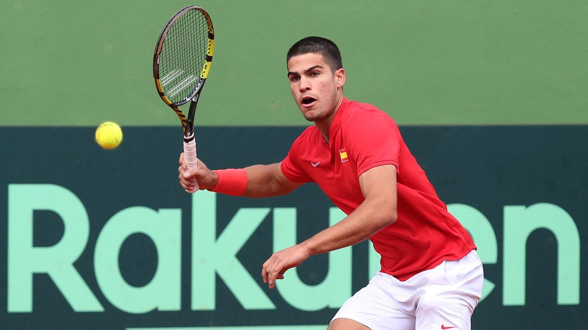 Alcaraz, durante su debut en la Davis