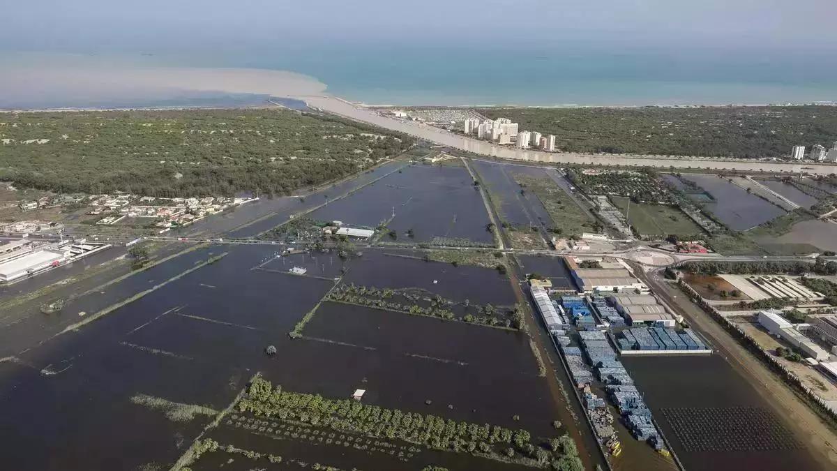 Desembocadura del cauce nuevo y viejo del Segura. La diferencia de cota entre el cauce nuevo y el viejo provocó un "tapón" que anegó miles de hectáreas, además de la N-332, en la dana de septiembre de 2026. La CHS tuvo que improvisar una compuerta entre ambos cauces que luego consolidó con una obra de emergencia.