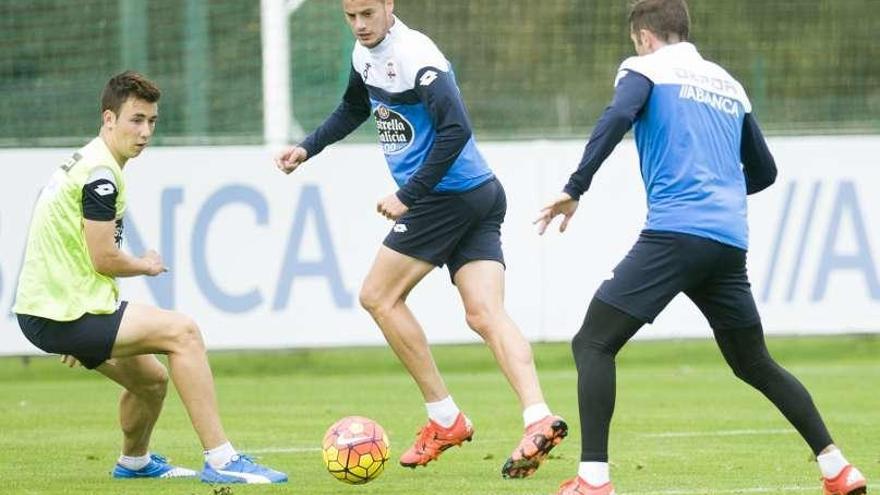 Saúl, Oriol y Cani, durante el entrenamiento de ayer.