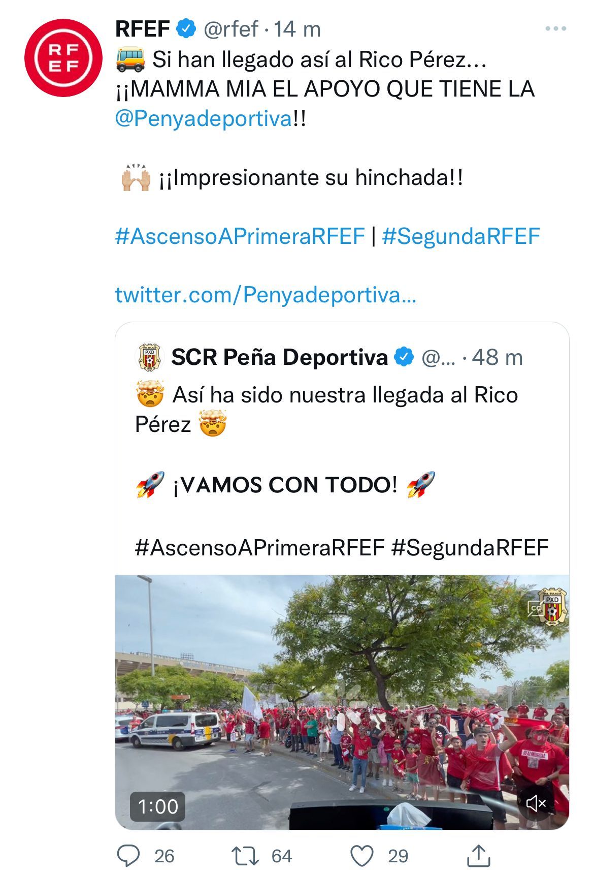 La RFEF confunde a la hinchada murciana con la de la Peña Deportiva.