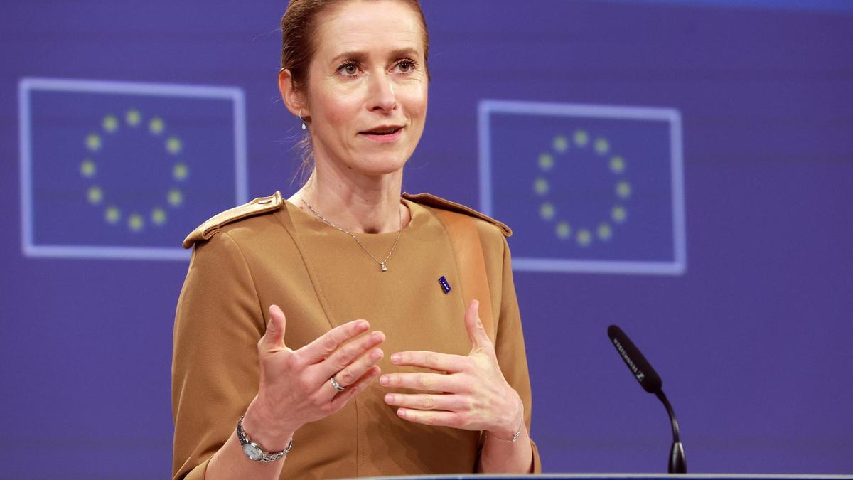 La jefa de la diplomacia europea, Kaja Kallas, durante una rueda de prensa.