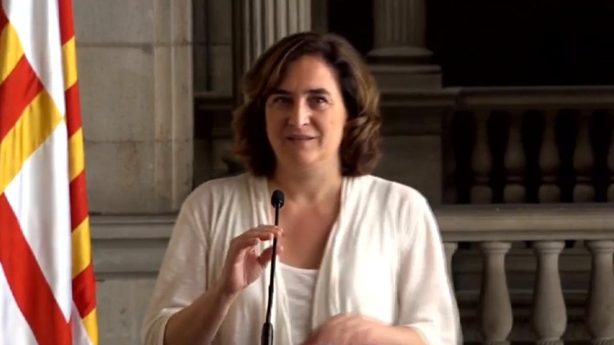 Ada Colau, en la presentación del acuerdo de Gobierno de Barcelona