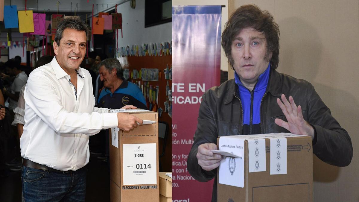 Massa y Milei votan durante las elecciones en Argentina.