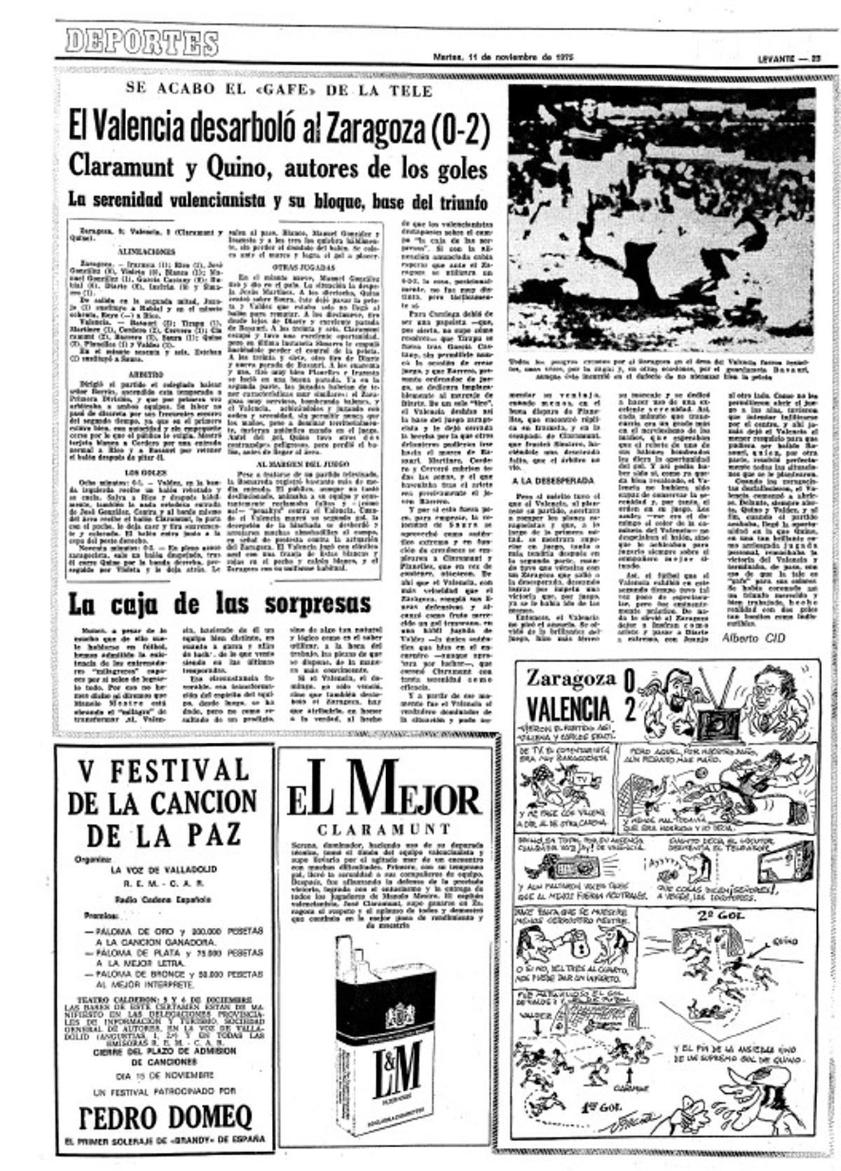 Página de la crónica en Levante-EMV el 11 de noviembre de 1975