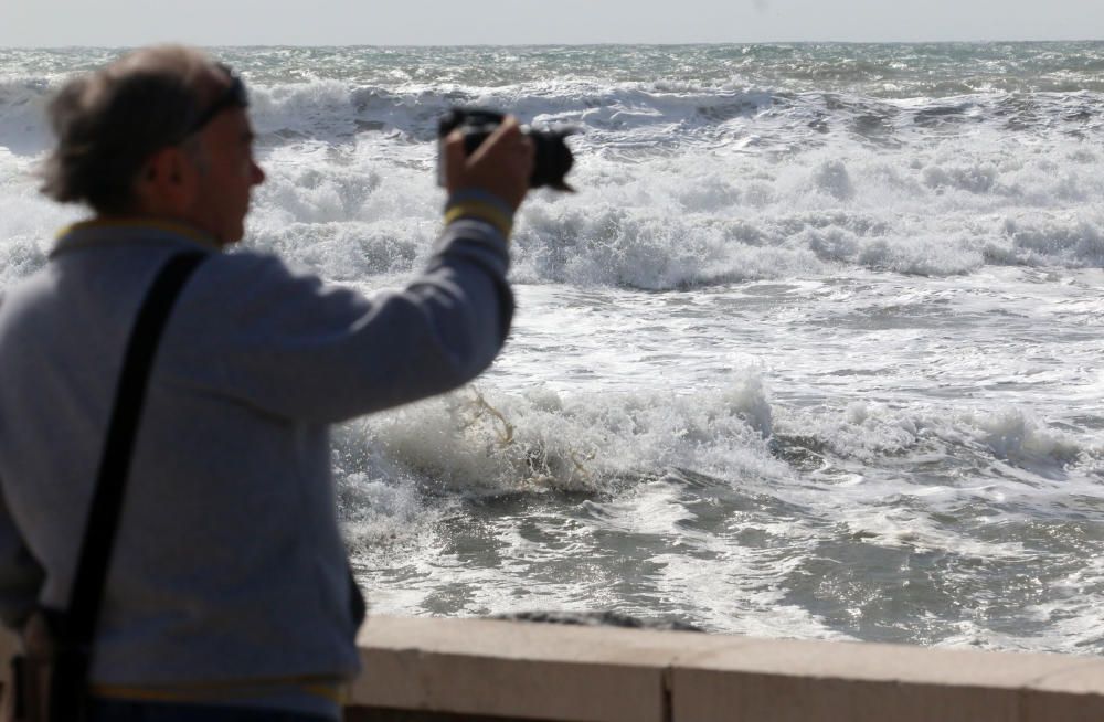 Málaga capital vive una jornada marcada por el fuerte viento, que ha afectado a playas y paseos marítimos y ha obligado a cortas las comunicaciones marítimas con Melilla.