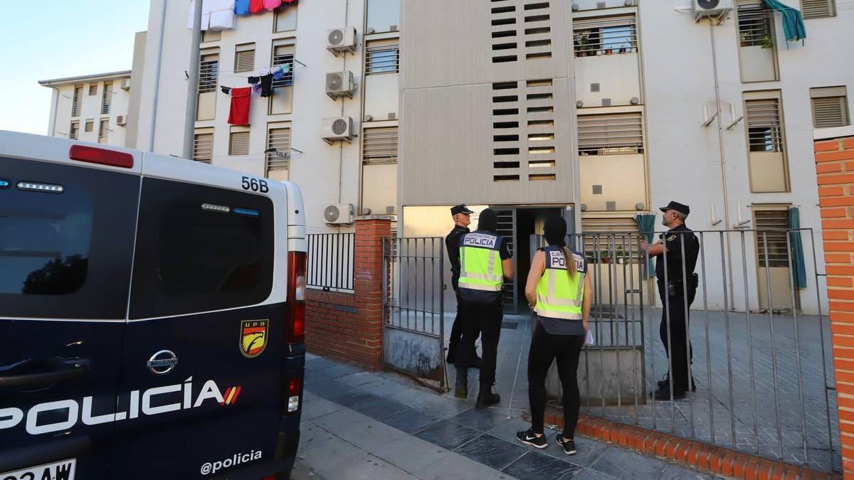 Agentes de la Policía Nacional, durante la operación antidroga llevada a cabo este martes en Córdoba.