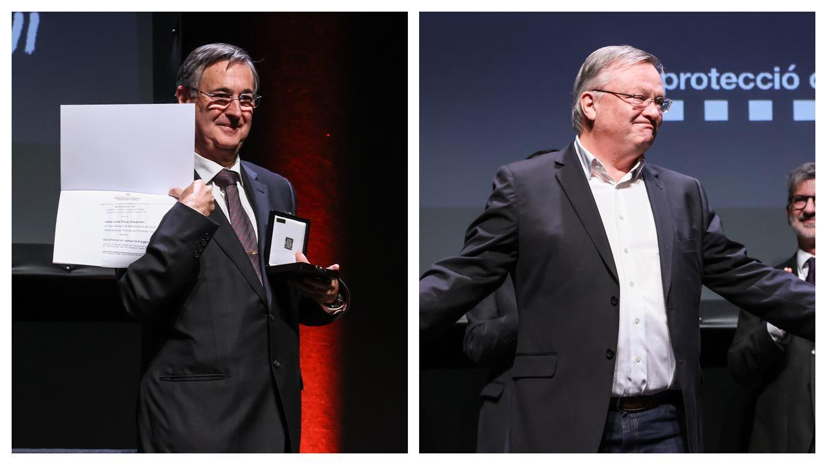 Els extècnics municipals de Protecció Civil de Blanes i Girona amb una medalla d'argent.