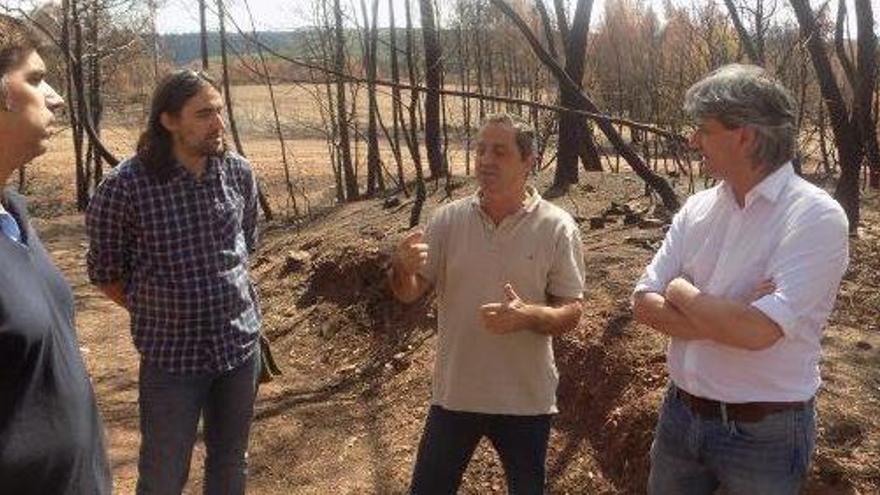 A la dreta, Dionís Guiteras, en una visita amb tècnics al terreny cremat a Avinyó per l&#039;incendi d&#039;Artés