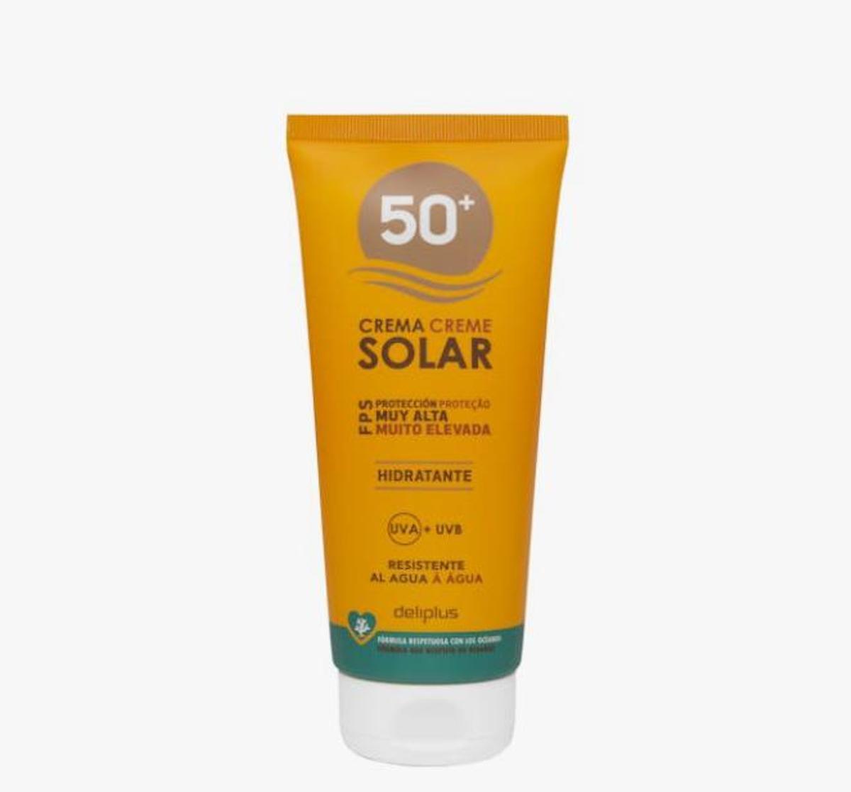 &quot;Crema protección solar Deliplus FPS 50+ resistente al agua&quot; disponible en los supermercados de Mercadona