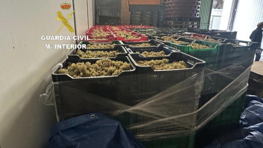 Incautan 6.000 kilos de uva blanca de Portugal en una nave de Salvaterra