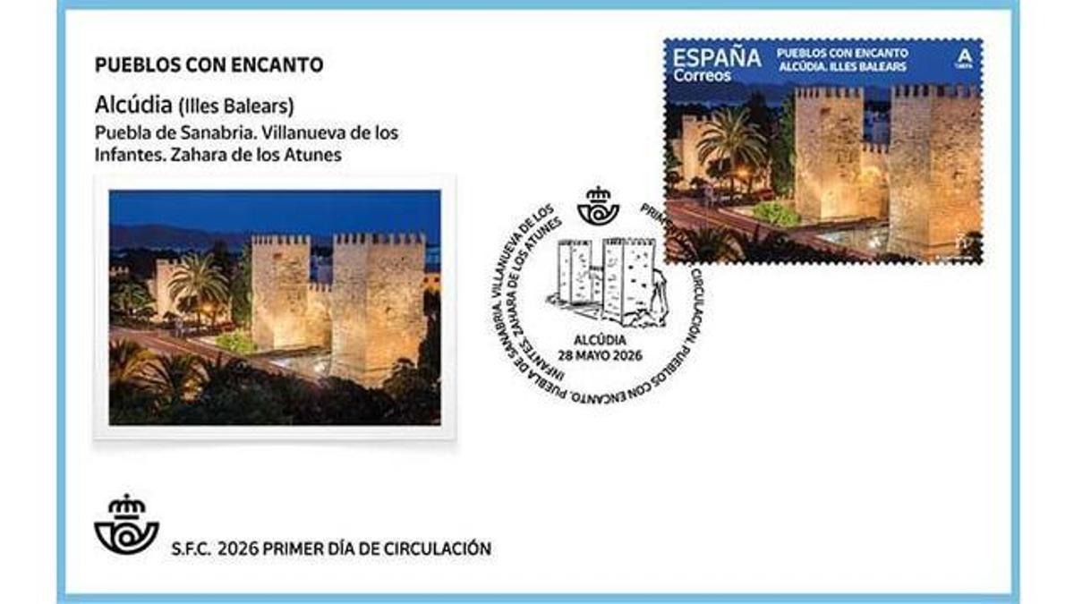 Imagen del sello dedicado a Alcúdia creado por Correos.