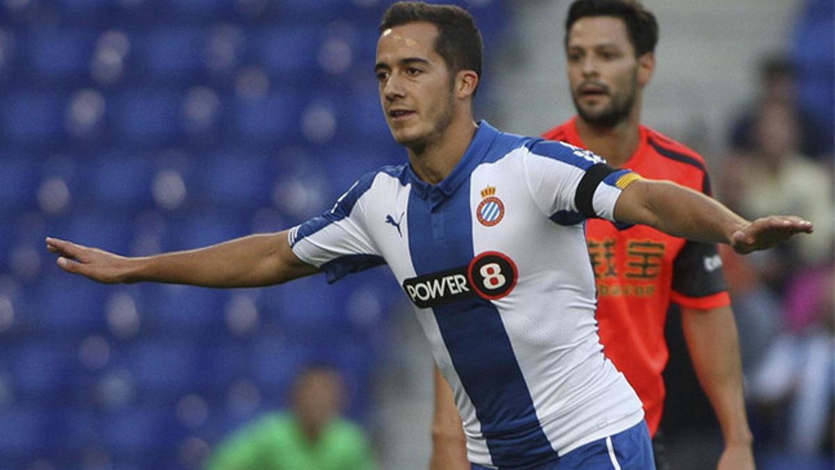 Lucas Vázquez, celebrando un gol con el Espanyol