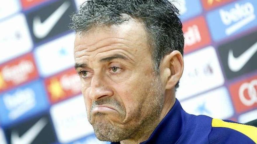 Luis Enrique, ayer, en su rueda de prensa. // Efe