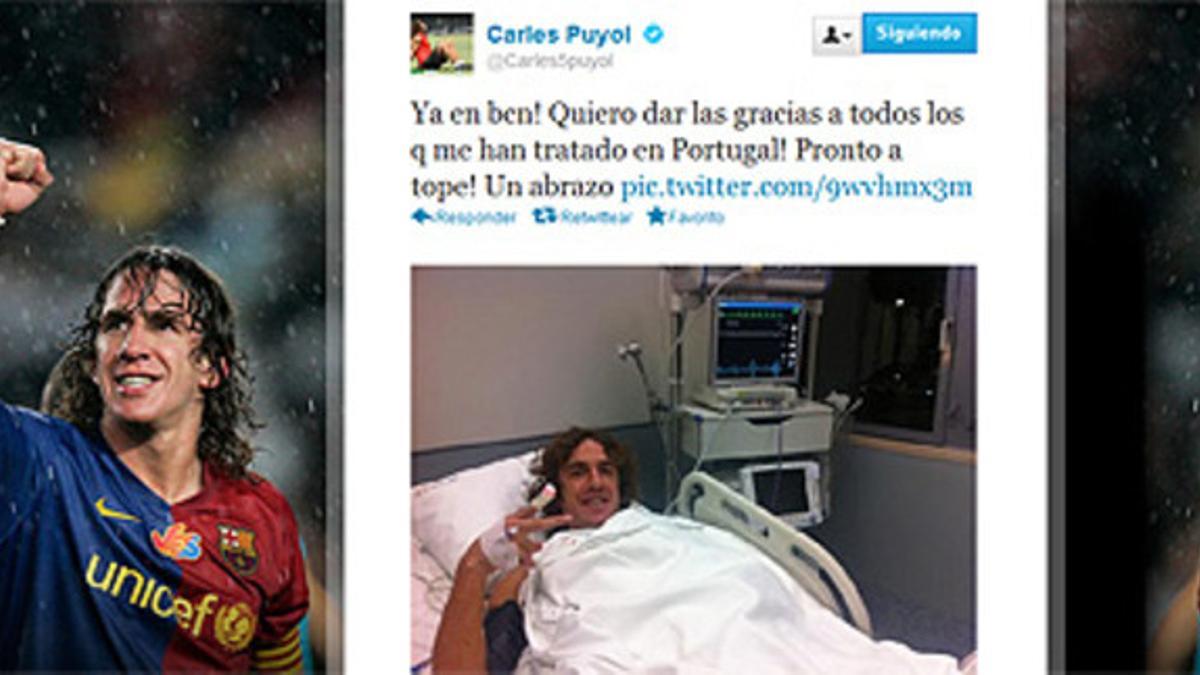 Imagen y mensaje de agradecimiento de Carles Puyol tras luxarse el codo.