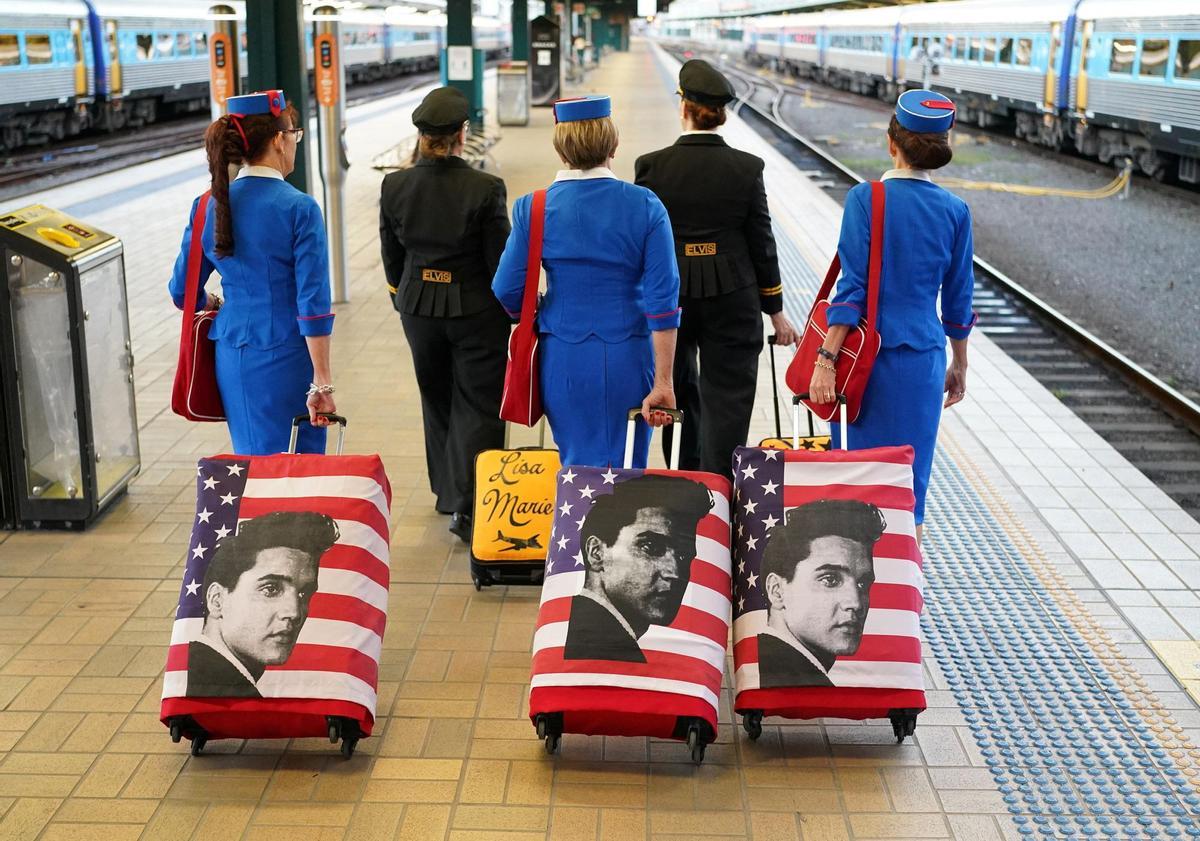 Elvis Presley enthusiasts at Sydney Central Railway Station before the Parkes Elvis Festival