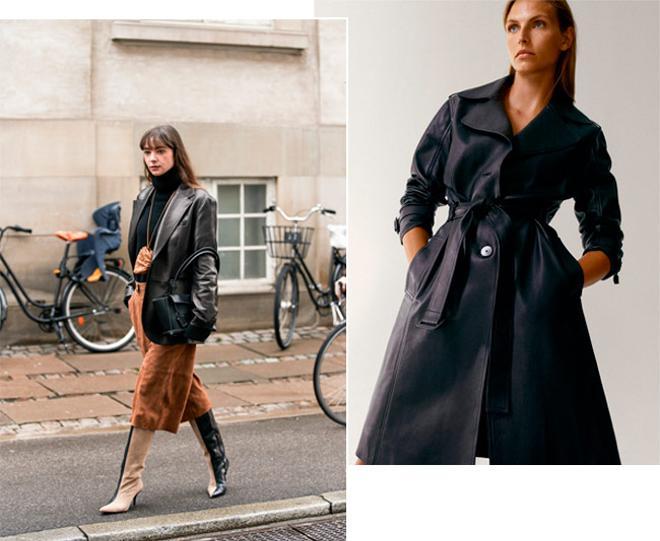 Abrigos de (efecto) piel: look visto en el 'street style' de Copenhague y trench de Massimo Dutti