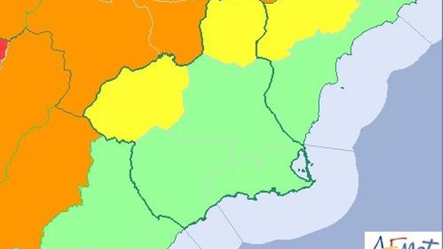 Mapa de la Aemet con el aviso amarillo.