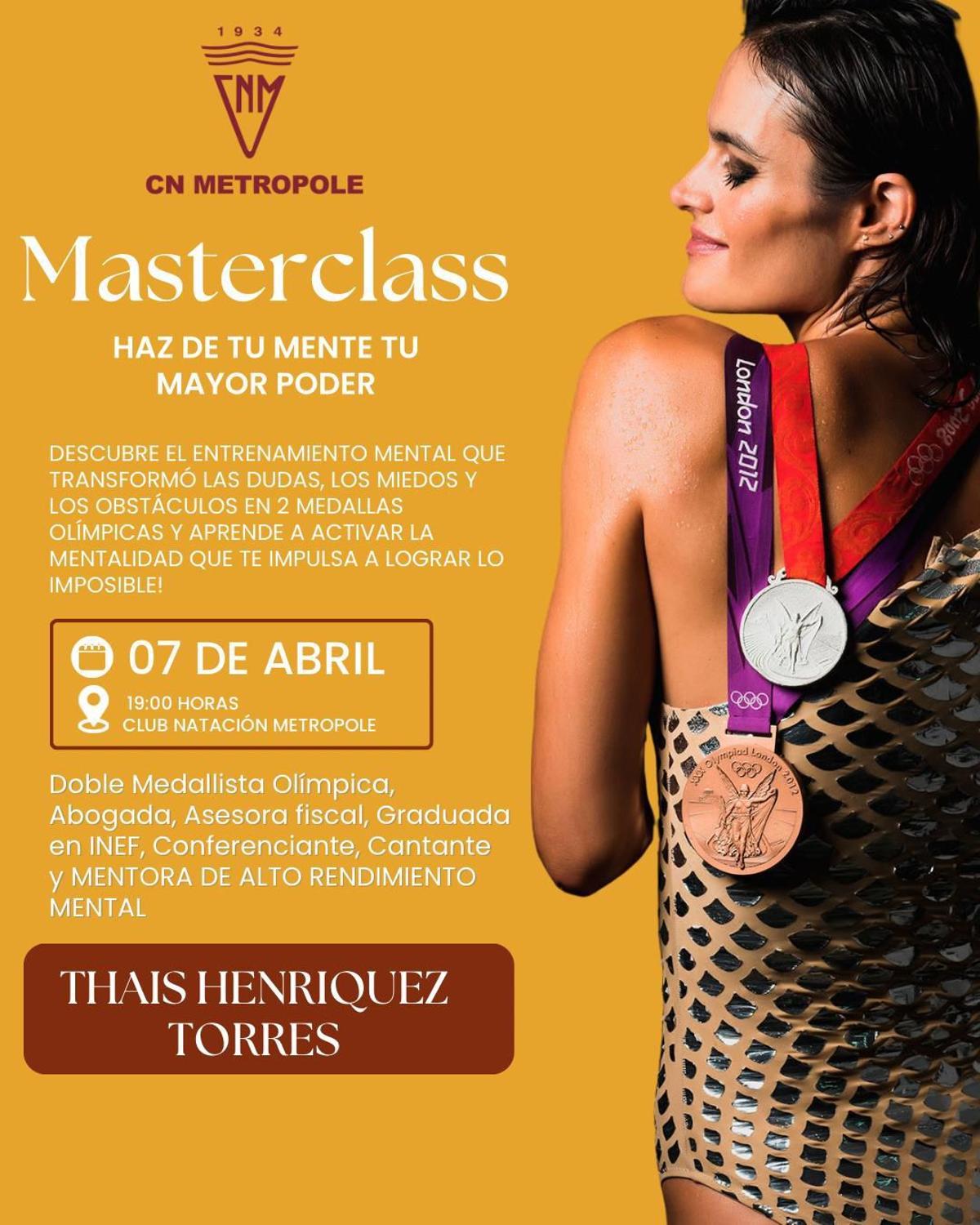 Cartel de la masterclass de Thaïs Henríquez en el Club Natación Metropole, en Las Palmas de Gran Canaria