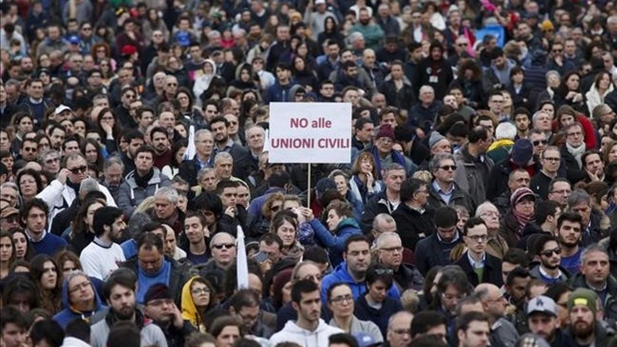 Manifestación en Roma en contra del matrimonio gay, este sábado.