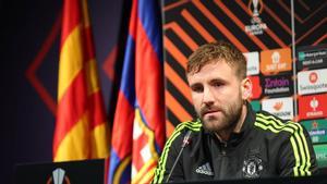 Shaw, en una imagen de la rueda de prensa en el Camp Nou