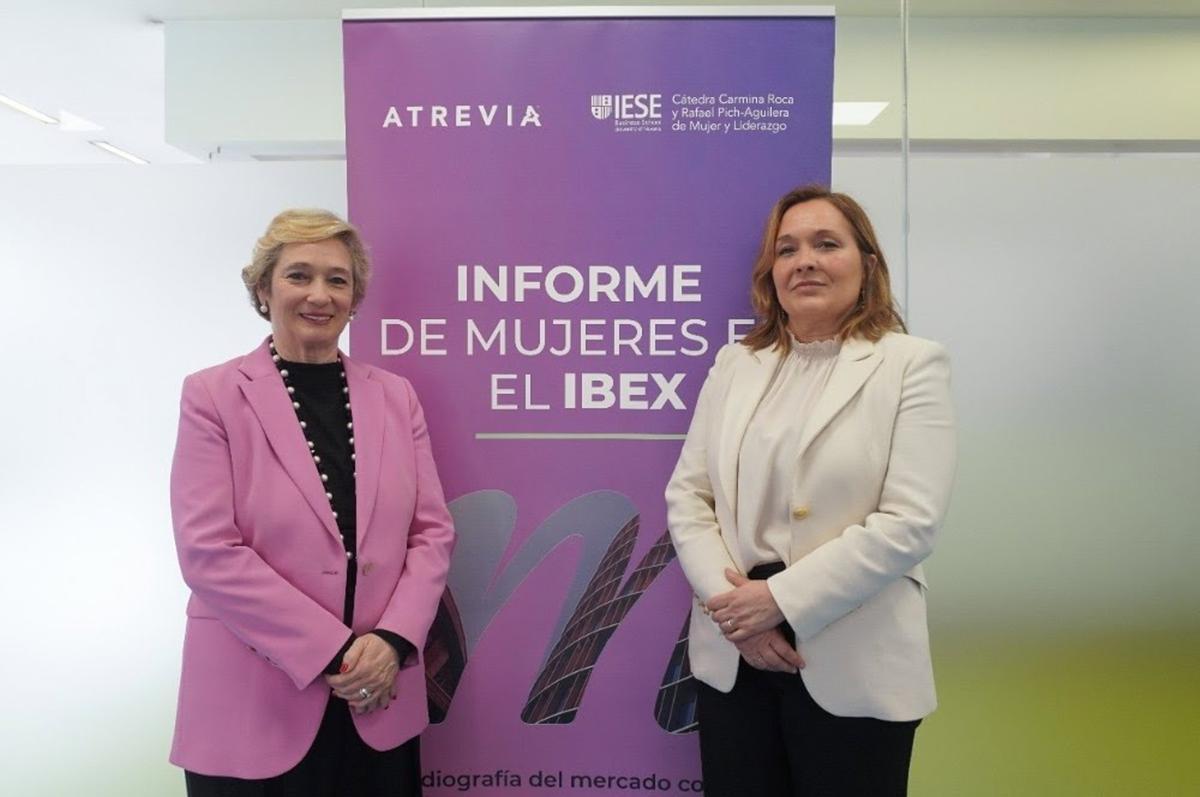 Presentación del XIV Informe de Mujeres en los Consejos del IBEX 35 y IX Radiografía del Mercado Continuo, de ATREVIA e IESE, por la CEO Global de la consultora, Asunción Soriano, y la profesora Nuria Chinchilla, titular de la Cátedra Carmina Roca