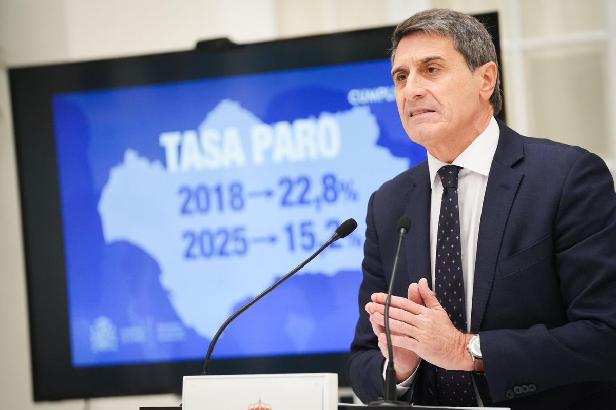 El delegado del Gobierno de España en Andalucía, Pedro Fernández, en rueda de prensa.