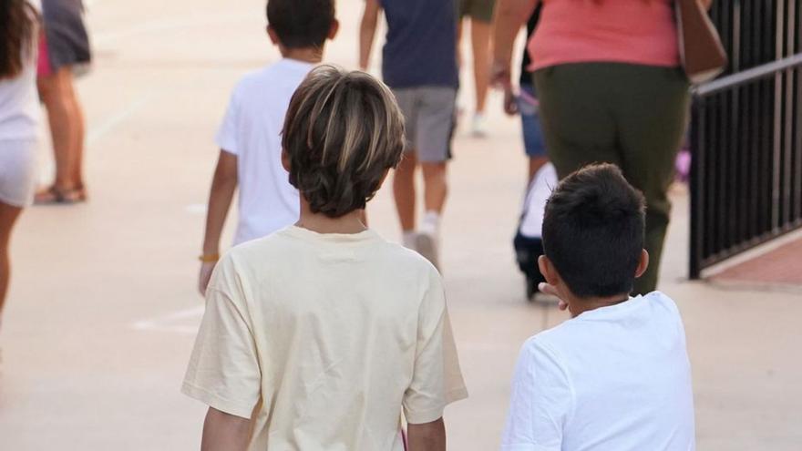 Un par de alumnos se dirigen hacia el colegio.