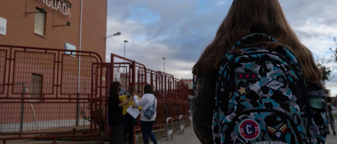 Una alumna espera a la puerta del IES La Vaguada, centro que se une a este proyecto bilingüe. | Jose Luis Fernández