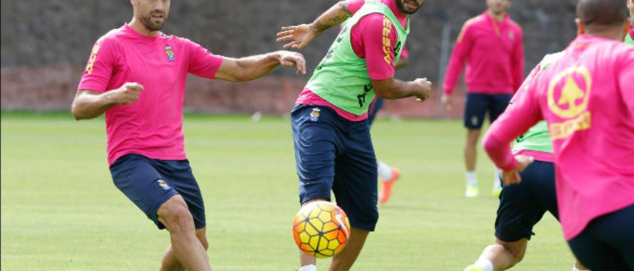 David García y Aythami, durante un entrenamiento de esta semana.