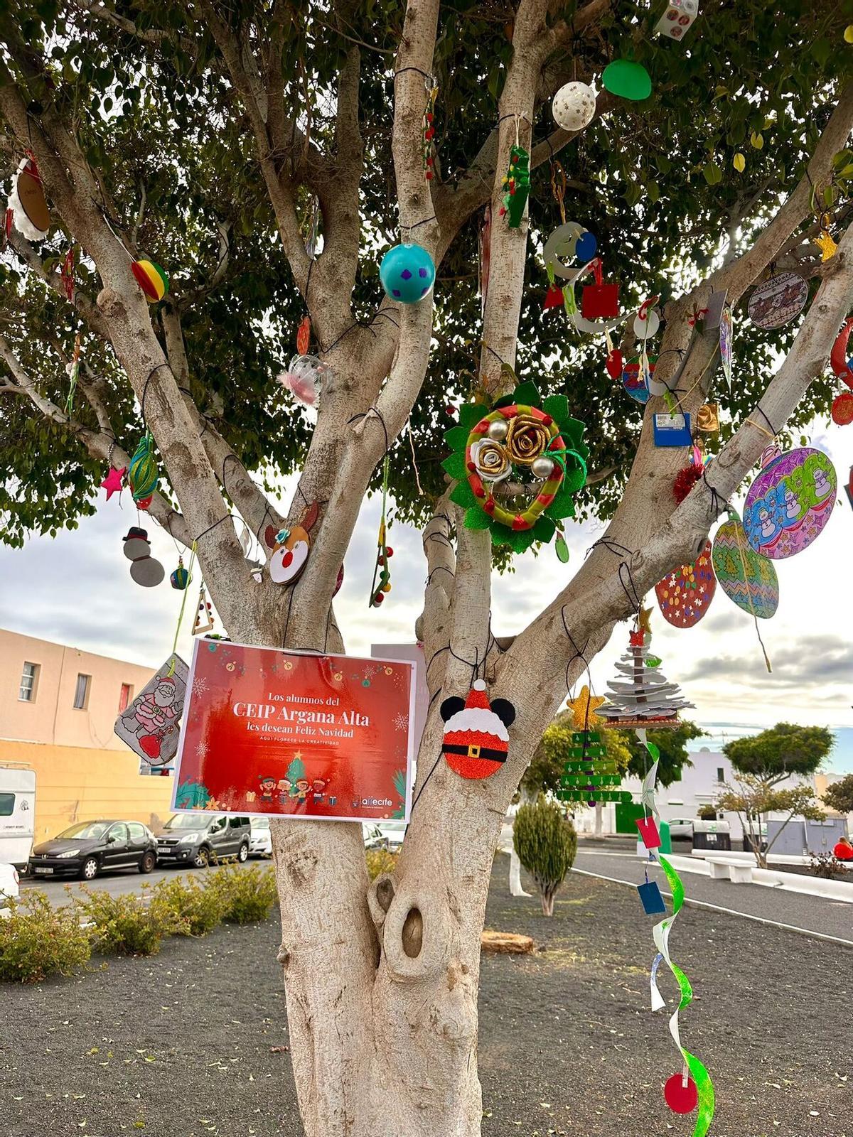 Escolares de Arrecife decoran los árboles de sus barrios Escolares de Arrecife decoran los árboles de sus barrios