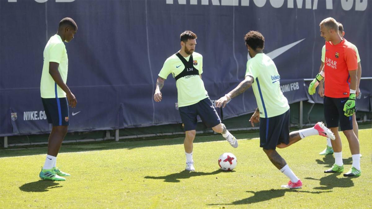Leo Messi, en el entrenamiento de esta mañana