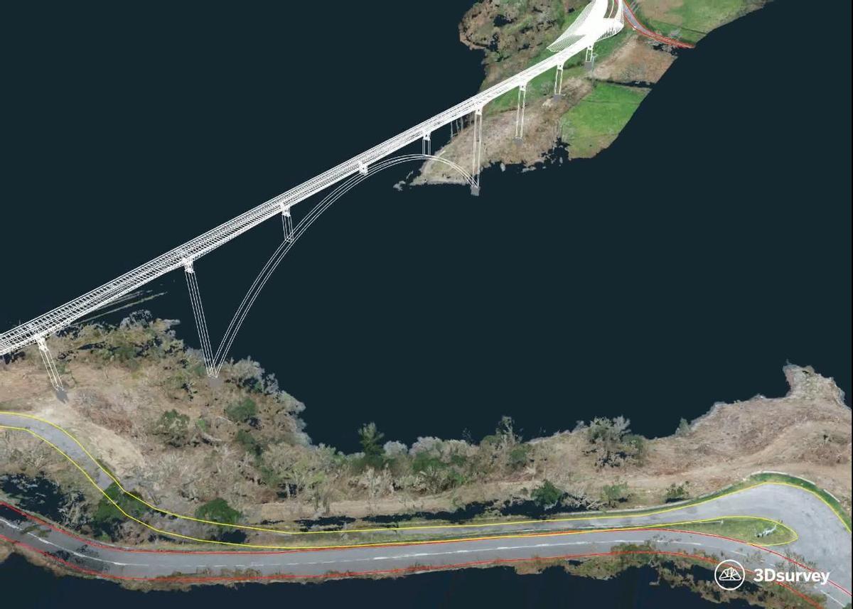 Recreación del futuro viaducto, en Doiras.