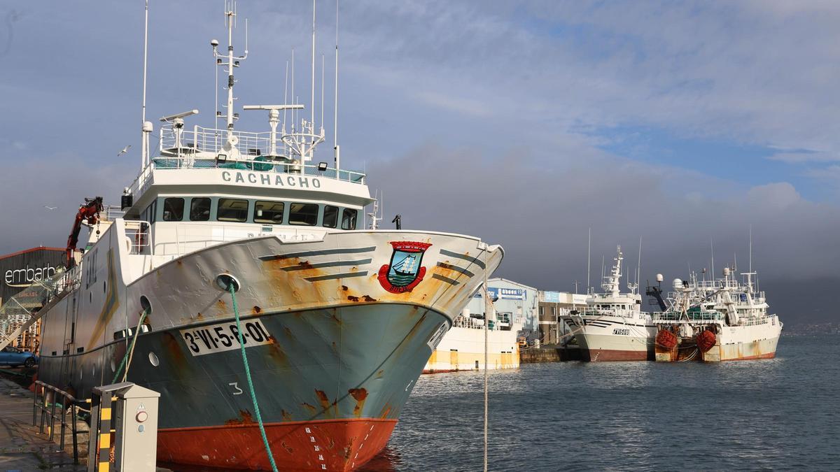 Arrastreros amarrados en el muelle de O Berbés a comienzos de año.