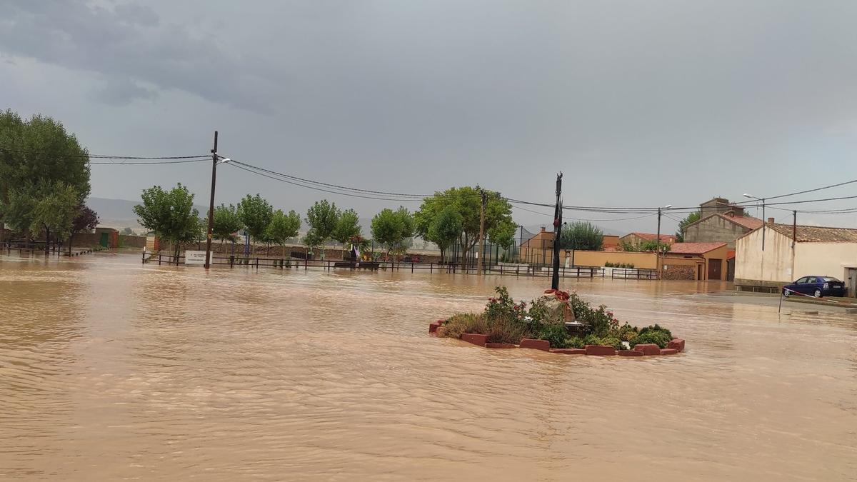 Alba del Campo, pueblo inundado tras una tormenta de verano.