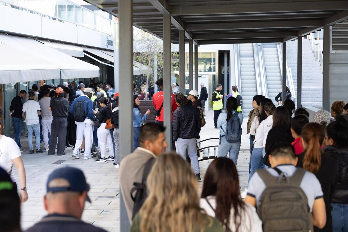 La fila de personas que esperaban para tramitar su informe de vulnerabilidad en Ibiza este martes.