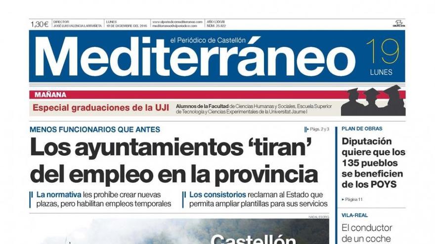 Castellón recupera los pantanos en dos días, hoy en la portada de Mediterráneo