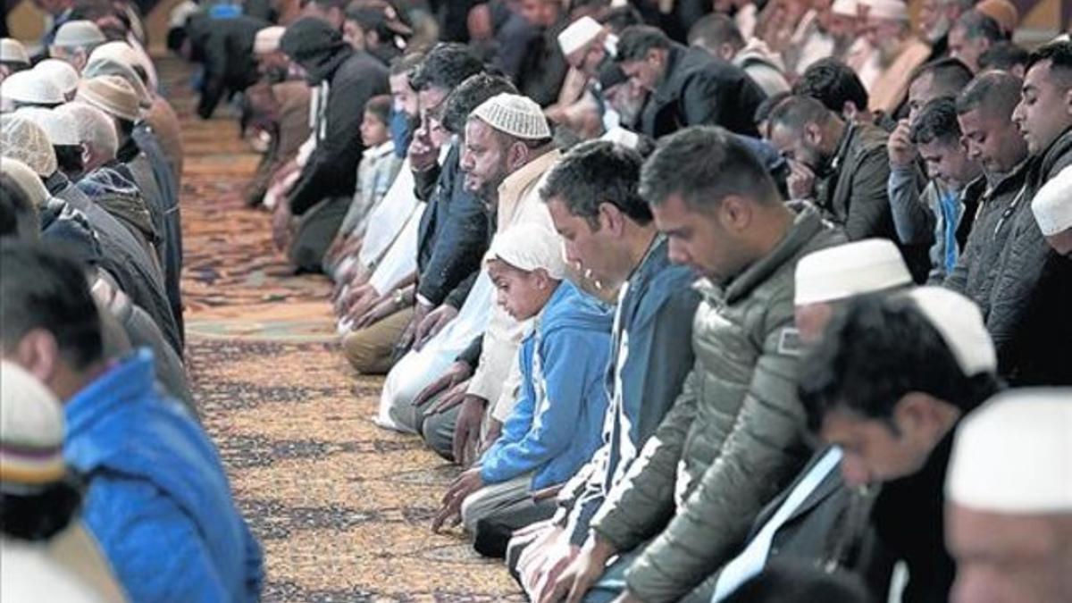 Oración en Manchester 8 Un grupo de musulmanes reza por Alan Henning, asesinado en Siria.