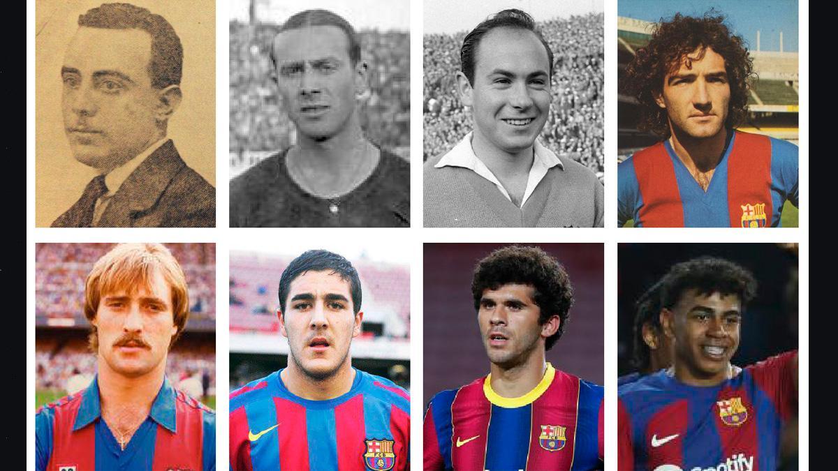 Arriba, de izquierda a derecha, Joan Sans, Salvador Soler, Pere Estrems, Pepito Ramos, Paco Clos, Sergio Rodríguez ‘Rodri’, Aleñá y Lamine Yamal