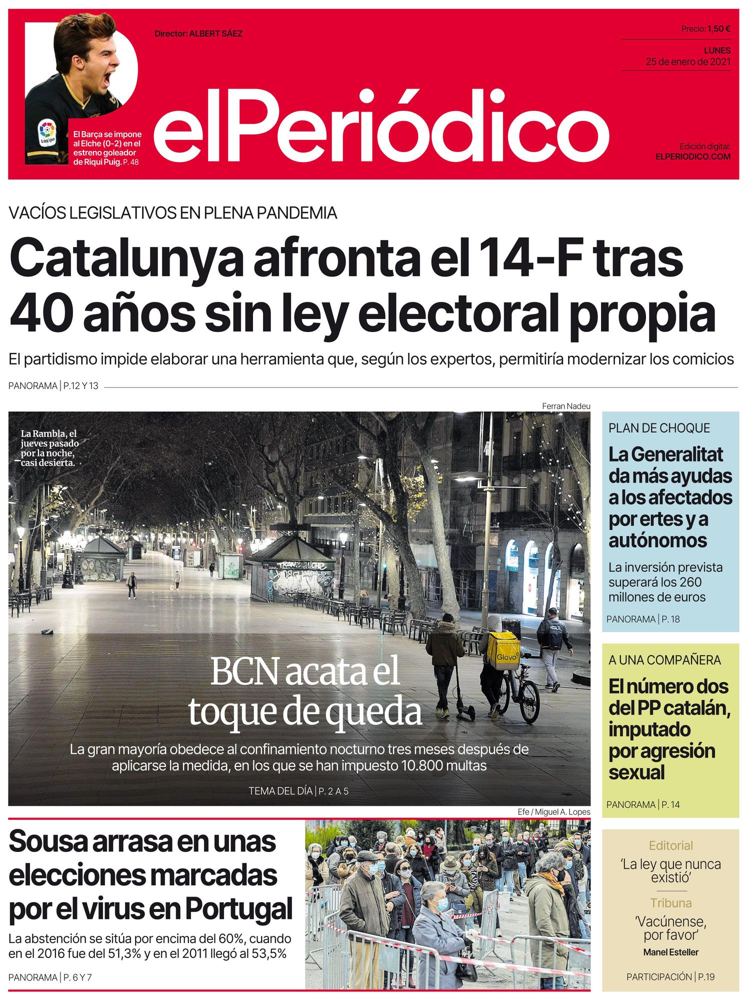 La portada de EL PERIÓDICO del 25 de enero de 2021