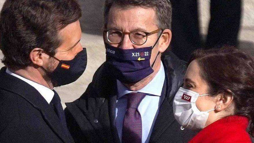 Pablo Casado, Alberto Núñez Feijóo e Isabel Díaz Ayuso.