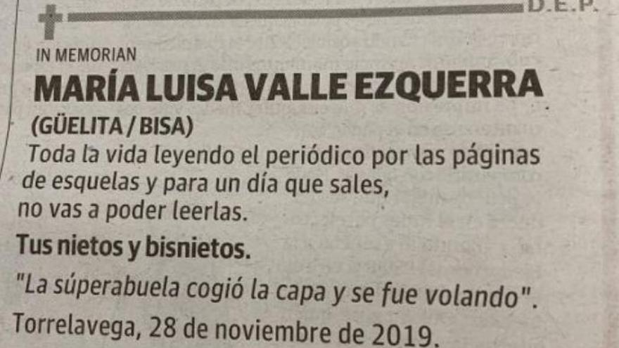 &quot;Con lo que te gustaban las esquelas y, para un día que sales, no vas a poder leerlas&quot;