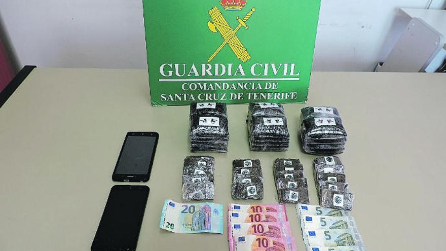 Droga hallada por agentes del puesto de La Orotava dentro de una mochila que el acusado trató de ocultar.