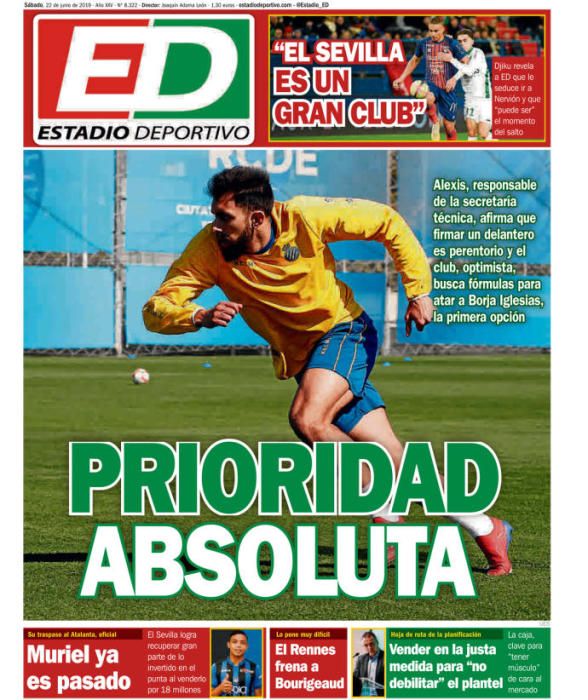 Portada ESTADIO DEPORTIVO sábado 22 de junio 2019