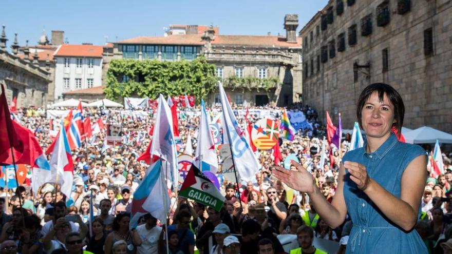 Ana Pontón, esta mañana, en la Quintana, durante la manifestación del BNG.